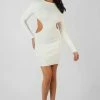 Public Desire UK Ribbed Cut Out Waist Dress Ivory