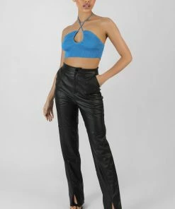 Public Desire UK Blue Cut Out Halterneck Crop Top