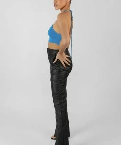 Public Desire UK Blue Cut Out Halterneck Crop Top