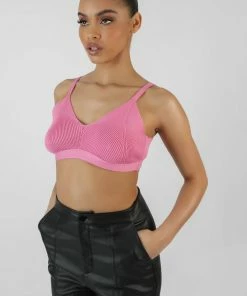 Public Desire UK Triangle Knitted Bralet Pink KAIIA CLOTHING