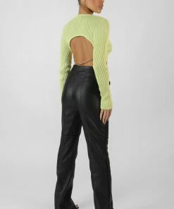 Public Desire UK Open Chain Back Knitted Crop Top Lime