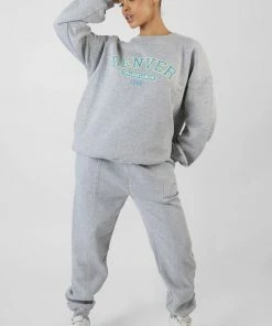 Public Desire UK Oversized Fit Denver Print Seam Detail Joggers Grey