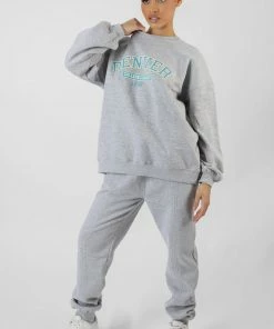 Public Desire UK Oversized Denver Print Sweatshirt Grey KAIIA CLOTHING