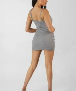 Public Desire UK KAIIA CLOTHING Asymmetric Strapping Mini Dress Grey