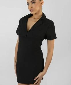 Public Desire UK Cropped Layer Blazer Mini Dress Black