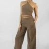 Public Desire UK High Waist Wide Leg Trouser Taupe