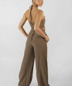 Public Desire UK High Waist Wide Leg Trouser Taupe