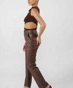 Public Desire UK Pu Seam Front Split Detail Trousers Chocolate