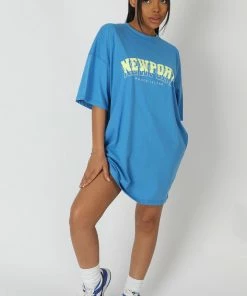 Public Desire UK Newport Graphic T-Shirt Dress Blue