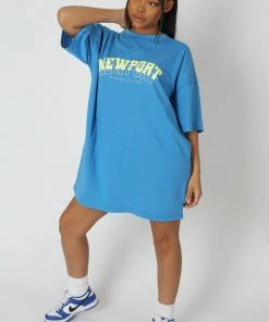 Public Desire UK Newport Graphic T-Shirt Dress Blue