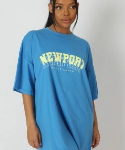 Public Desire UK Newport Graphic T-Shirt Dress Blue