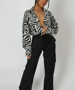 Public Desire UK KAIIA CLOTHING Psychedelic Printed Oversized Shirt Monochrome