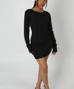 Public Desire UK Seam Detail Long Sleeve Mini Dress Black