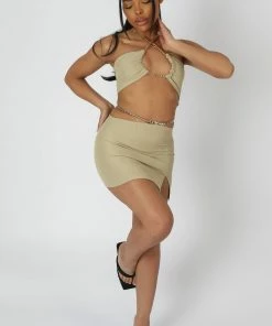 Public Desire UK Chain Waist Mini Skirt Sage KAIIA CLOTHING