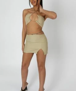 Public Desire UK Chain Waist Mini Skirt Sage KAIIA CLOTHING