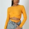 Public Desire UK Long Sleeve Wrap Waist Crop Top Mango KAIIA CLOTHING