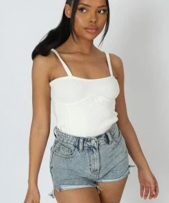 Public Desire UK Strappy Corset Bodysuit Ecru