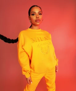 Public Desire UK Milan Tonal Embroidered Joggers Mango