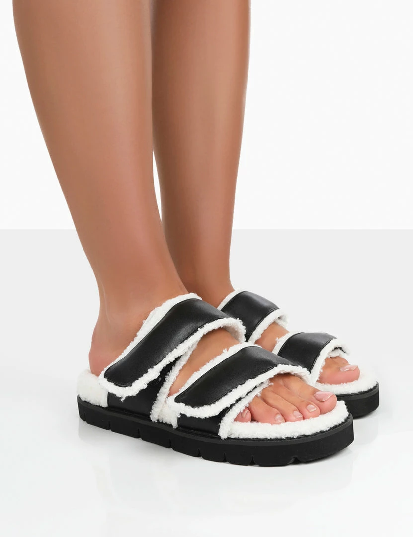 Public Desire UK NEW IN Rinc Black Pu Faux Fur Slide Sandals 1 Public Desire UK NEW IN Rinc Black Pu Faux Fur Slide Sandals