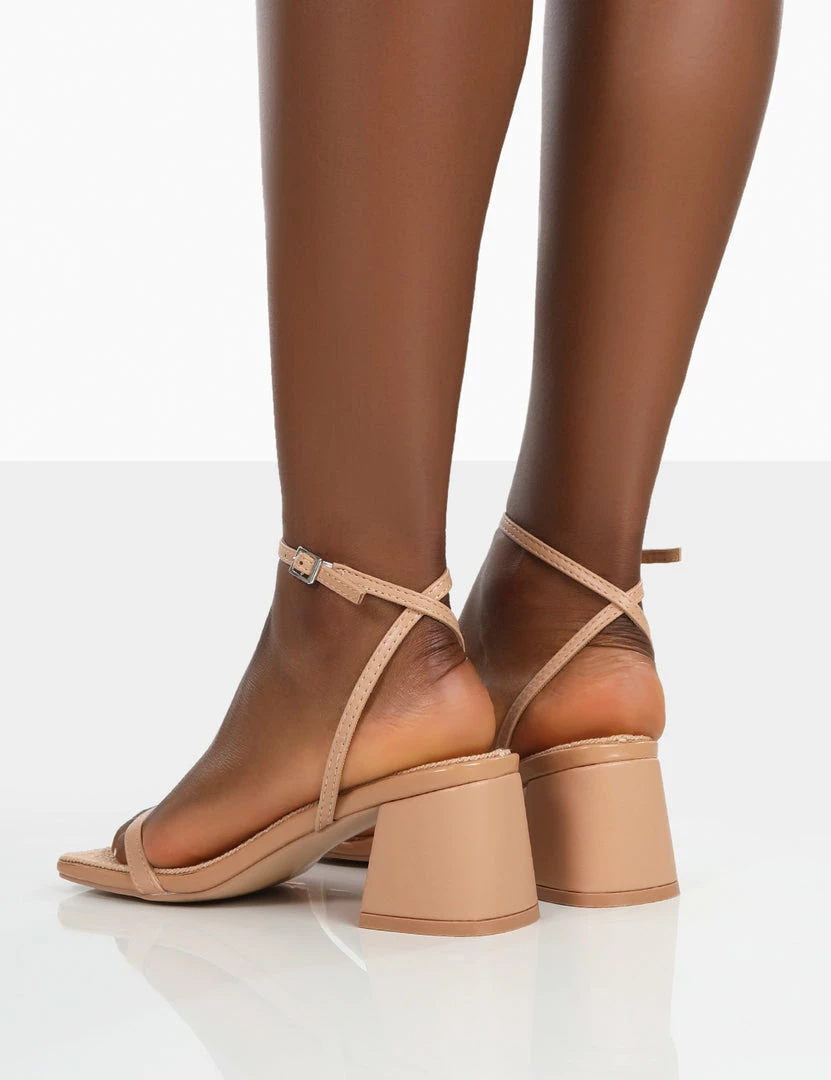 Public Desire UK NEW IN Lane Nude Raffia Strappy Mid Block Heeled Sandals 4 Public Desire UK NEW IN Lane Nude Raffia Strappy Mid Block Heeled Sandals