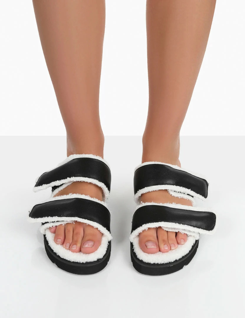 Public Desire UK NEW IN Rinc Black Pu Faux Fur Slide Sandals 2 Public Desire UK NEW IN Rinc Black Pu Faux Fur Slide Sandals