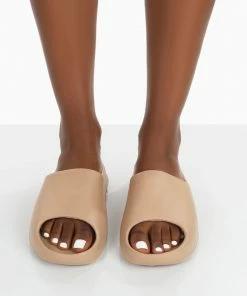 Public Desire UK Brady Sand Rubber Flat Slider Sandals