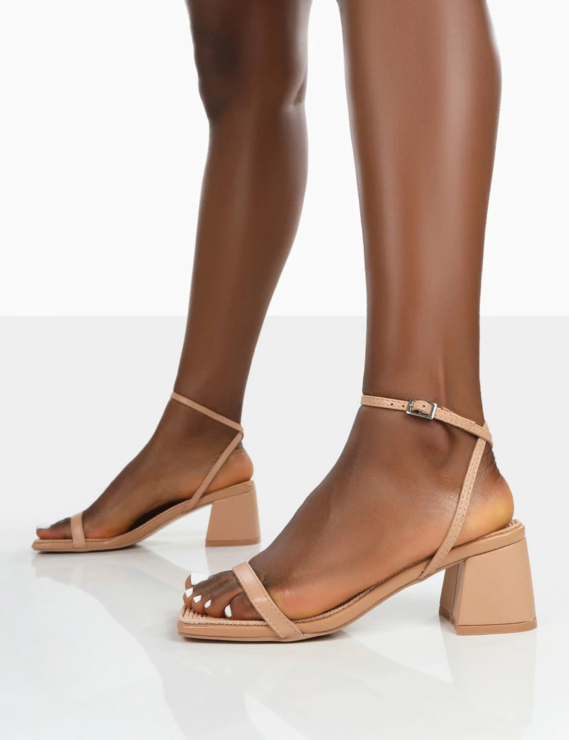 Public Desire UK NEW IN Lane Nude Raffia Strappy Mid Block Heeled Sandals 2 Public Desire UK NEW IN Lane Nude Raffia Strappy Mid Block Heeled Sandals