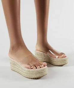 Public Desire UK Cami Flatform Espadrille Sliders In Perspex