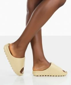 Public Desire UK Brady Ecru Rubber Flat Slider Sandals