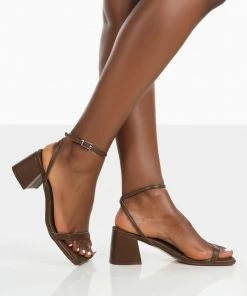 Public Desire UK Lane Chocolate Raffia Strappy Mid Block Heeled Sandals NEW IN 6 Public Desire UK Lane Chocolate Raffia Strappy Mid Block Heeled Sandals NEW IN