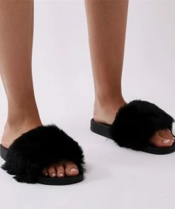 Public Desire UK Sliders Kabuki Slider In Black Faux Fur