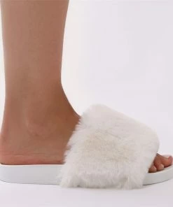 Public Desire UK Kabuki Slider In White Faux Fur