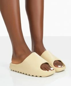 Public Desire UK Brady Ecru Rubber Flat Slider Sandals