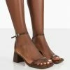 Public Desire UK Lane Chocolate Raffia Strappy Mid Block Heeled Sandals NEW IN