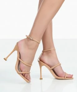 Public Desire UK Kallipo Nude Reptile Pu Strappy Square Toe Heels NEW IN