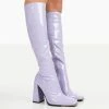 Public Desire UK Caryn Lilac Patent Knee High Heeled Boots NEW IN