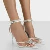Public Desire UK Pearly Pearlescent White Wrap Around Party Pointed Toe Stiletto Court Heels