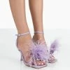 Public Desire UK Prancy Lilac Pu Faux Feather Square Toe Heels