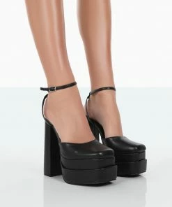 Public Desire UK Moonchild Black Pu Closed Toe Statement Platform Block Heels