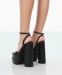 Public Desire UK Moonchild Black Pu Closed Toe Statement Platform Block Heels