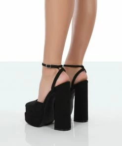 Public Desire UK NEW IN Moonchild Wide Fit Black Faux Suede Closed Toe Statement Platform Block Heels