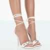 Public Desire UK Happy Now White Croc Pu Square Toe Lace Up Stiletto Heels NEW IN