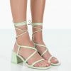 Public Desire UK Mabel Wide Fit Mint PU Ankle Tie Mid Block Heeled Sandals