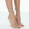 Public Desire UK Look Back Gold Metallic Pu Pointed Toe Lace Up Stiletto Heels
