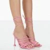 Public Desire UK Kristen Pink Pu Square Toe Lace Up Stiletto Heels NEW IN