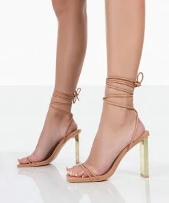 Public Desire UK NEW IN Either Way Nude Pu Square Toe Lace Up Thin Block Heels 6 Public Desire UK NEW IN Either Way Nude Pu Square Toe Lace Up Thin Block Heels