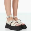 Public Desire UK Follow Wide Fit Stone PU Croc Chunky Buckle Sandals