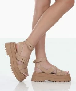 Public Desire UK NEW IN Follow Wide Fit Nude Drench Chunky Buckle Sandals 6 Public Desire UK NEW IN Follow Wide Fit Nude Drench Chunky Buckle Sandals