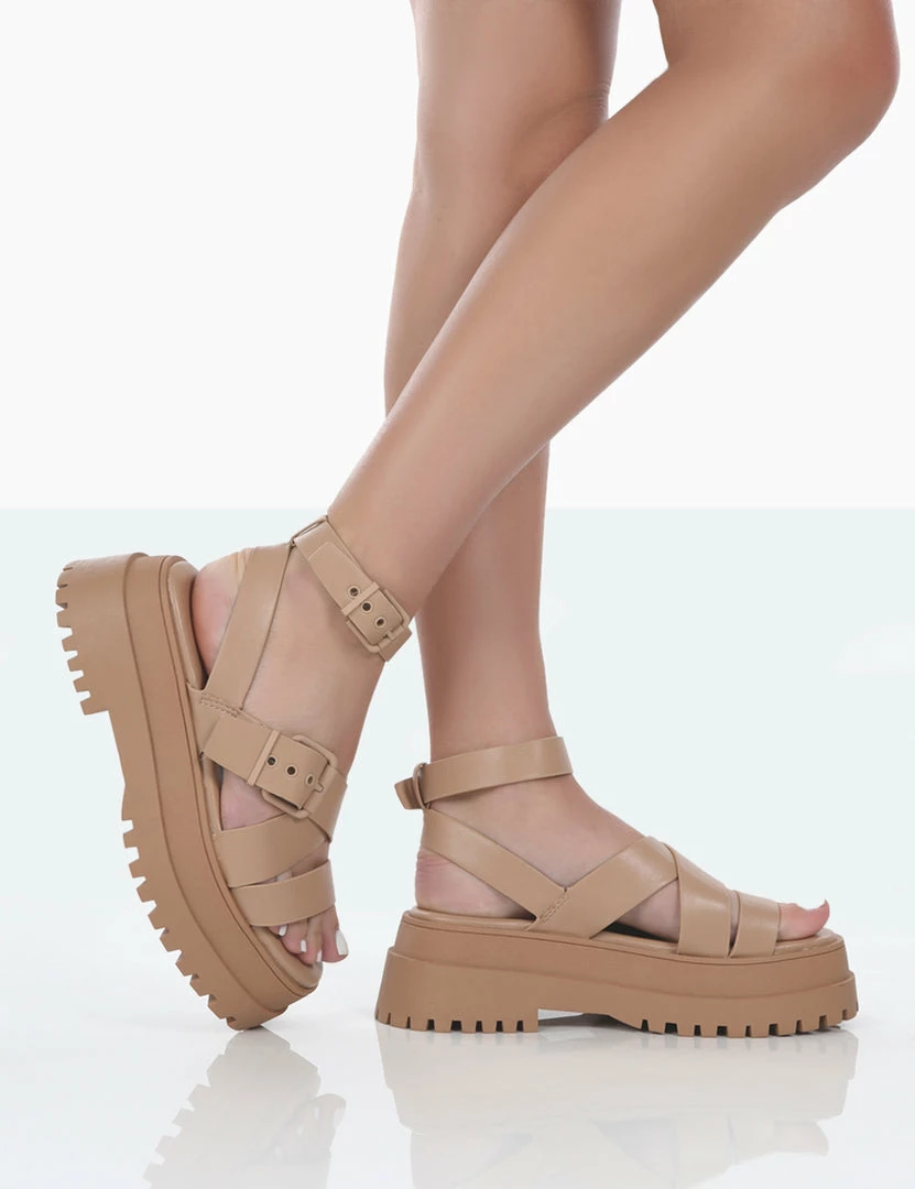 Public Desire UK NEW IN Follow Wide Fit Nude Drench Chunky Buckle Sandals 3 Public Desire UK NEW IN Follow Wide Fit Nude Drench Chunky Buckle Sandals