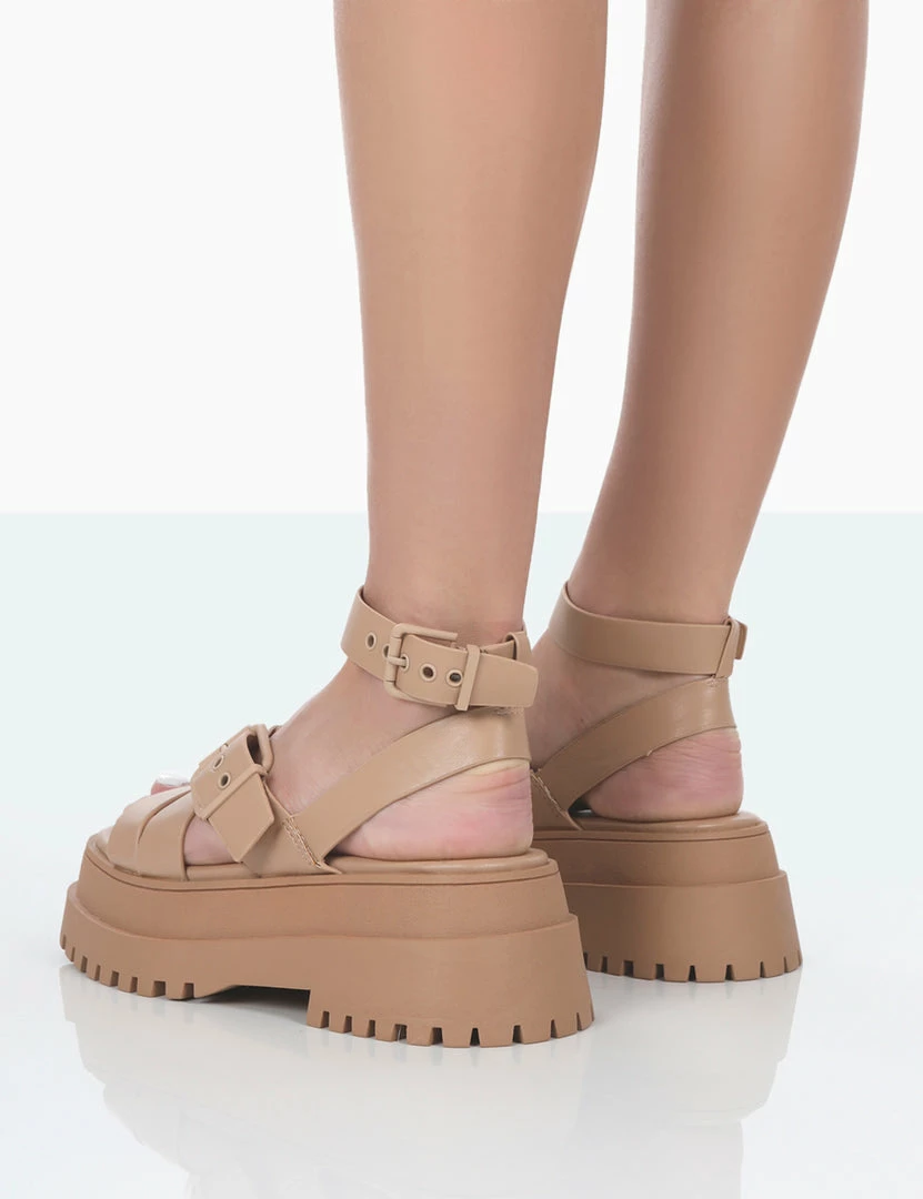 Public Desire UK NEW IN Follow Wide Fit Nude Drench Chunky Buckle Sandals 4 Public Desire UK NEW IN Follow Wide Fit Nude Drench Chunky Buckle Sandals